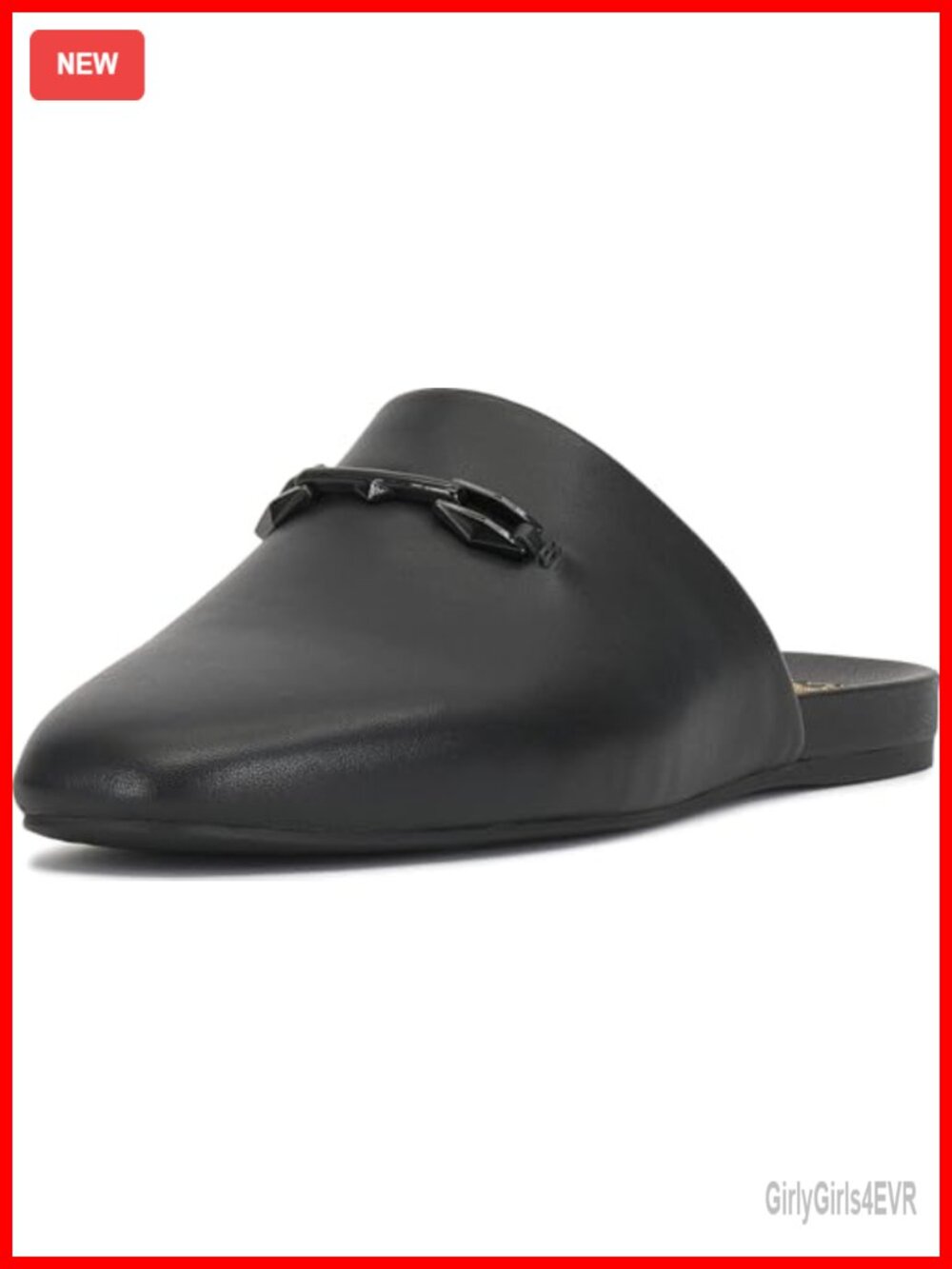 Slip-On Flat Mule Almond Toe Leather Rubber Sole Pull-On